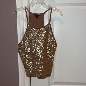 Brown Express Sequenced Halter Top, Size S